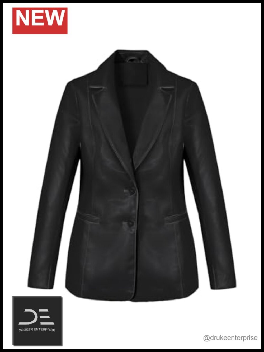 Faux Leather PU Blazer Open Front Business Casual Mid-Length Coat with Pockets